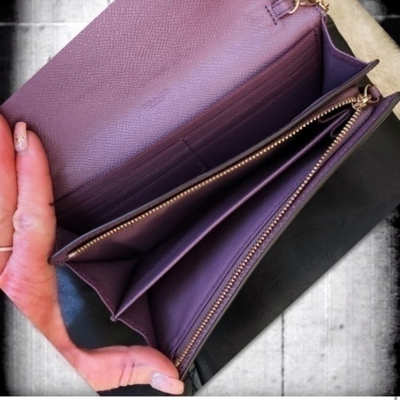 COACH PURPLE CROSSBODY BAG CLUTCH WALLET ON GOLD BEADED CHAIN - Picture 11 of 16